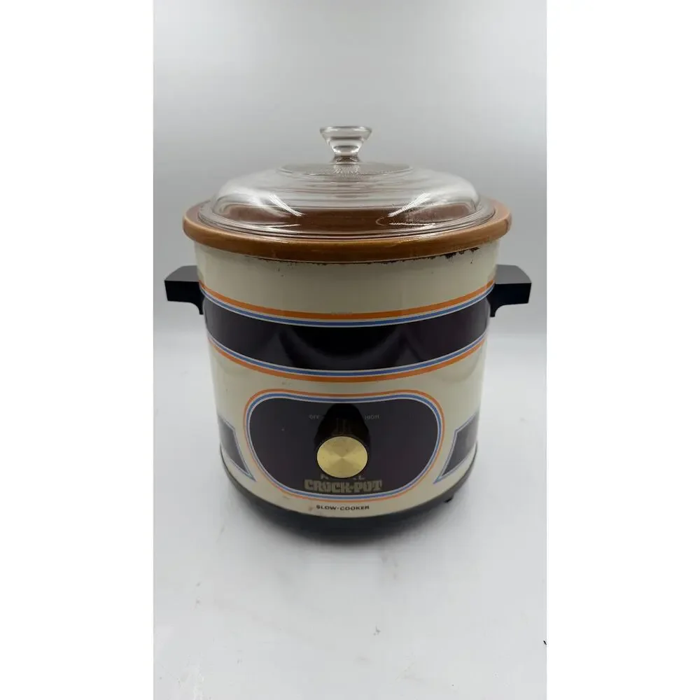 VTG Rival Crock Pot 3 1/2 Quart Slow Cooker w Glass Lid Model 3100 Almond Orange